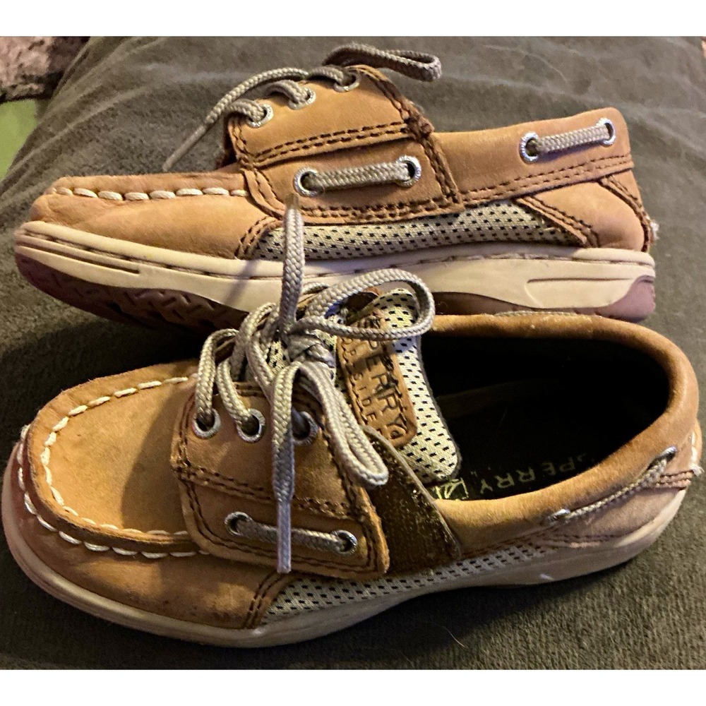 Sperry Top-Sider Billfish A/C Boys Boat Shoes Leather/Mesh Brown US 8.5 EU 25.5